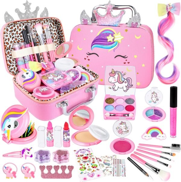 GIFTINBOX Kids Makeup Kit for Girl Toys, Washable Girls Makeup Kit for Kids with Unicorn Bag, Make Up for Toddler Princess Toys Christmas Birthday Gifts for Girls Age 3-12
