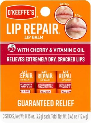 81batlXBq-L._AC_SL1500_.jpg O'Keeffe's Lip Repair Lip Balm with Cherry & Vitamin E Oil - Stick (3 Pack) - Moisturizer for Extremely Cracked, Dry Lips