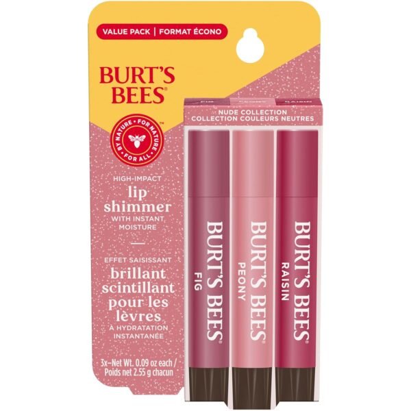 81blbwgf0hL._SL1500_.jpg Burt's Bees Lip Shimmer Nude Collection, Tinted Lip Balm Stick, Moisturizing for All Day Hydration with Natural Glowy Pigmented Finish & Buildable Color, 3 Warm Shades; Value Pack, 3 Tubes x 0.09 Oz