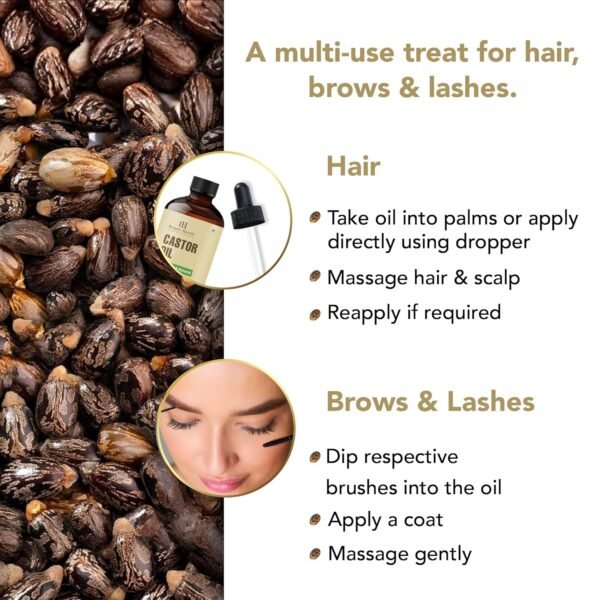 Botanic Hearth Castor Oil | 100% Pure & Natural, Cold Pressed | 2 Fl Oz (60 Ml) | For Hair, Eyelashes & Eyebrows | Hexane Free, Fast Absorbing | With Applicators & Dropper