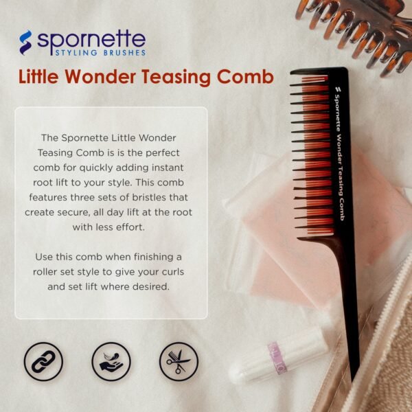 Spornette Little Wonder Rat Tail Comb - Hair Comb for Teasing, Backcombing & Sectioning - Adds Hair Volume to Fine & Thinning Hair - Heat-Resistant, Durable & Portable