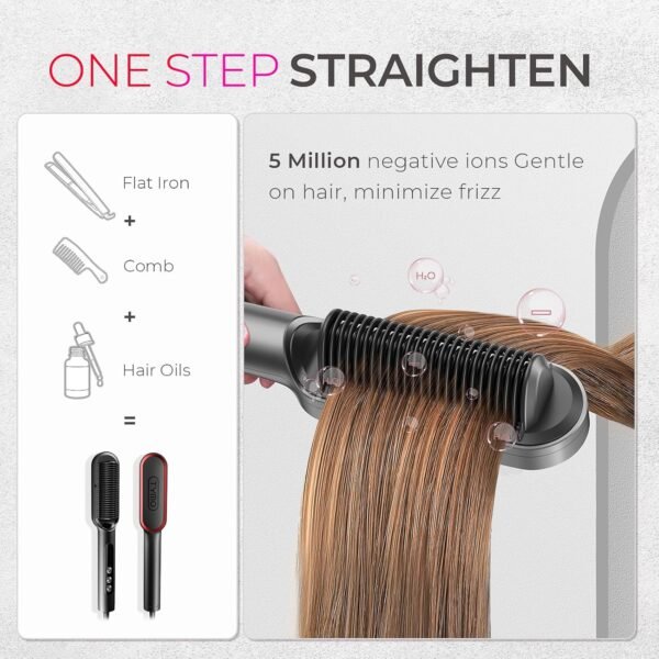 81c9O7cOzDL._AC_SL1500_.jpg TYMO Ring Plus Ionic Hair Straightener Brush - Straightening Comb with Negative Ions for Women, Titanium Coating, 9 Temp Settings & LED Display, Dual Voltage, Professional Styling Tools