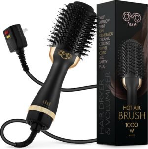 81cgrv6bNFS._AC_SL1500_.jpg Professional Blowout Hair Dryer Brush, Black Gold Dryer and Volumizer, Hot Air Brush for Women, 75MM Oval Shape (Black Gold)