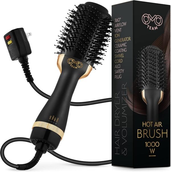 81cgrv6bNFS._AC_SL1500_.jpg Professional Blowout Hair Dryer Brush, Black Gold Dryer and Volumizer, Hot Air Brush for Women, 75MM Oval Shape (Black Gold)