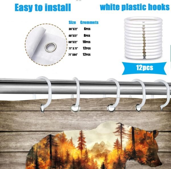 Rustic Bear Shower Curtain Country Wild Animals Forest Plank Background Bath Curtain Set Mountain Woodland Nature Bear Shower Curtain Rustic with 12 Hooks 60 X70 Inch