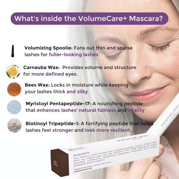 81czw3DQKsL._SL1500_.jpg VolumeCare+ Mascara For Older Women - Extreme Length and Volume 2-in-1 Formula - No Clumps, Long-Wearing, Hypoallergenic Mascara For Sensitive Eyes (Dark Brown)