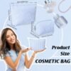 2 Pieces Makeup Bag Set Cute Cosmetic Pouch for Women Seersucker Travel Toiletry Bag Preppy Small Makeup Purse Pouch Aesthetic Skincare Brushes Storage Organizer for Women(Blue)