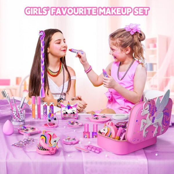 Kids Makeup Kit for Girl - Kids Makeup Girl Toys with Flying Horse Storage Case, Girl Makeup Sets Kids Toys Kids Play Makeup Set for Girls Christmas Birthday Gift Toys 3-12 Years Old Girl