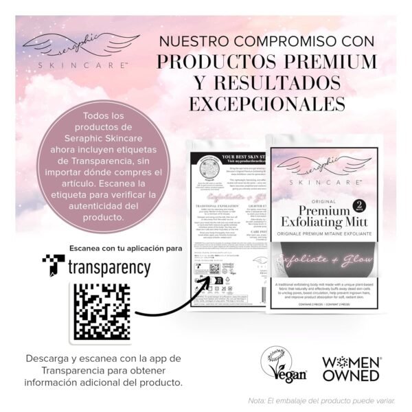 Seraphic Skincare (Original) Premium Exfoliating Mitt for Body (2pc) – 100% Vegan Viscose Traditional Body Scrub Glove Kessa Korean Washcloth – Body Exfoliator for Self-Tan Removal & Keratosis Pilaris