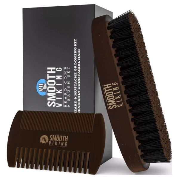 81dU6NqFp5L._SL1500_.jpg Smooth Viking Beard Brush & Comb Gift Set for Men - Natural Boar Bristle Hair Brush & Wooden Comb, Boar Brush for Facial Hair Styling, Grooming & Beard Shaping Tool, Men Hair Products - Brown