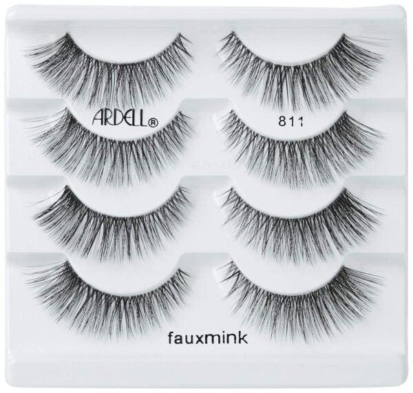 Ardell Faux Mink Lashes False Eyelashes 811 - Luxuriously Lightweight, Knot-Free Invisiband, Reusable Strip Lashes, 4 Pairs, 1 Pack
