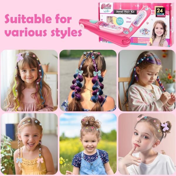 Hair Gem Stamper Kit with Temporary Hair Chalk, Gem Stapler for Hair, Hair Jewel Stamper for Girls Toy, Washable Hair Chalk Bedazzler Kit for Girl, Reusable Hair Styling Tool for Ages 6-12 Girls