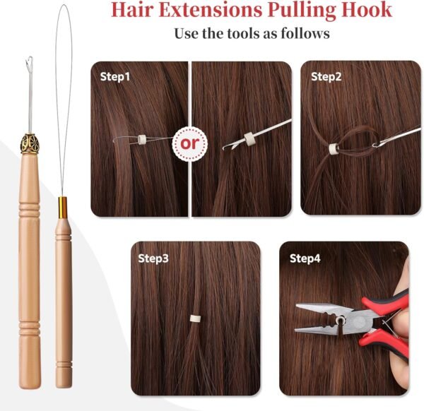 81drnxizvWL._AC_SL1500_.jpg Fedmut Hair Extension Tools Kit, 5 Colors 1000Pcs Micro Silicone Rings Beads with Hair Extension Remove Pliers, Pulling Hook, Threads, Needle for Hair Extensions Hair Styling