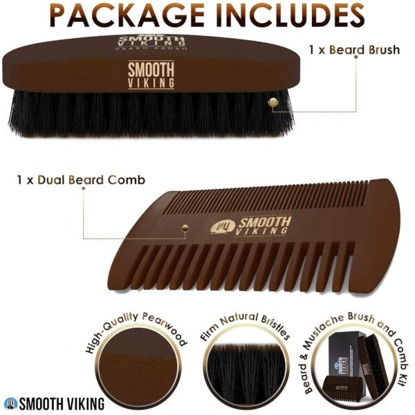 81duq9M1YqL._SL1500_.jpg Smooth Viking Beard Brush & Comb Gift Set for Men - Natural Boar Bristle Hair Brush & Wooden Comb, Boar Brush for Facial Hair Styling, Grooming & Beard Shaping Tool, Men Hair Products - Brown