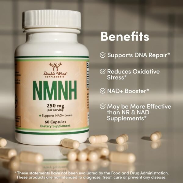 NMNH (NMN Supplement Alternative) (Dihydronicotinamide Mononucleotide) 250mg Per Serving, 60 Count (30 Servings) NAD Supplement to Boost NAD+ Levels As We Age (Non-GMO, Gluten Free) by Double Wood