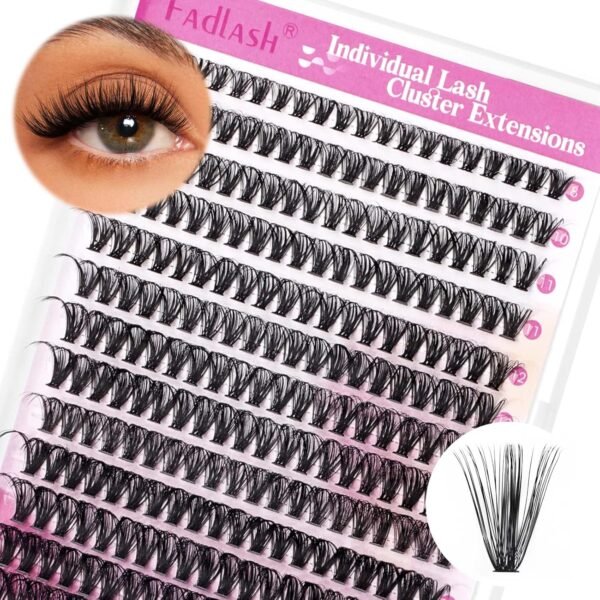 81eGHC0Y8L._SL1500_.jpg Fadlash DIY Lash Clusters Individual Eyeslash Extensions Volume Lash Clusters Thick Band Wispy Natural Eyelash Extension Large Tray (40D-0.07-D, 8-16mm)