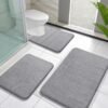 Yimobra Memory Foam Bath Mat Set 3 Pieces- Super Soft Absorbent Quick Dry Bathroom Rug Sets, Machine Washable Non Slip Floor Carpet for Tub Shower, Vanity & Toilet Base, Gray