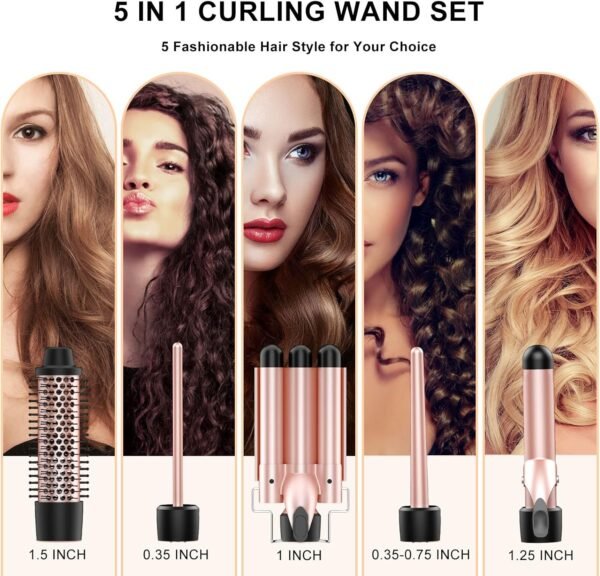81eQINUgjyL._AC_SL1500_.jpg Curling Iron Set 5 in 1,MAXT Curling Wand Set Interchangeable Triple Barrel Curling Iron and Curling Brush Ceramic Barrel Wand Curling Iron(0.35”-1.25”)