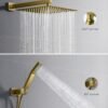 FORIOUS Rain Shower Head System, 10 Inch Shower Faucet Set with with handheld combo, Solid Brass Pressure Balanced Valve and Trim Kit Fixtures, Wall Mounted, Brushed Gold