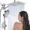 Shower Head,8”Rain Shower Head with Handheld Spray Combo with 11'' Angle Adjustable Extension Arm/Flow Regulator/Shower System,High Pressure Rainfall Shower Head Bathroom,Chrome