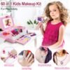 60 in 1 Kids Makeup Kit, with 3-Color Led Makeup Mirror Real Washable Kids Makeup Sets for Girls 5-8, Perfect Girl Birthday Gift, Age 3+