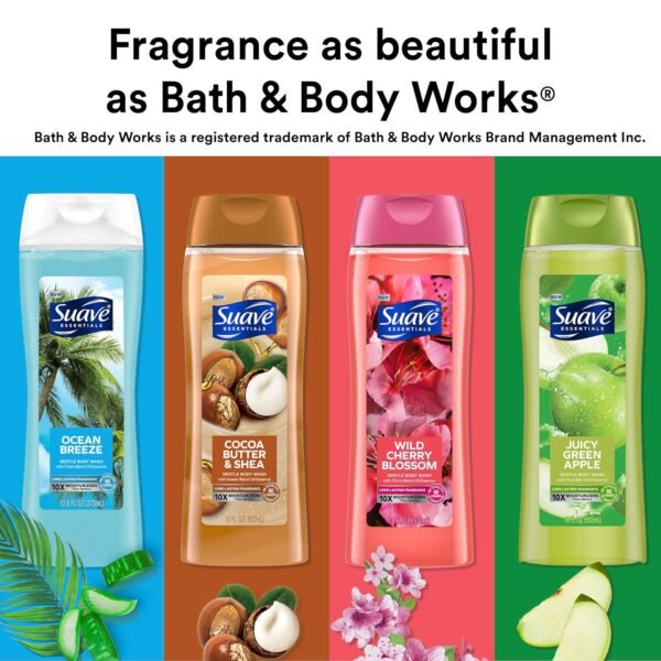 Suave Moisturizing Body Wash, Cocoa Butter and Shea with Vitamin E Extract, No Parabens, No Phtahaltes, 18 Oz Pack of 6