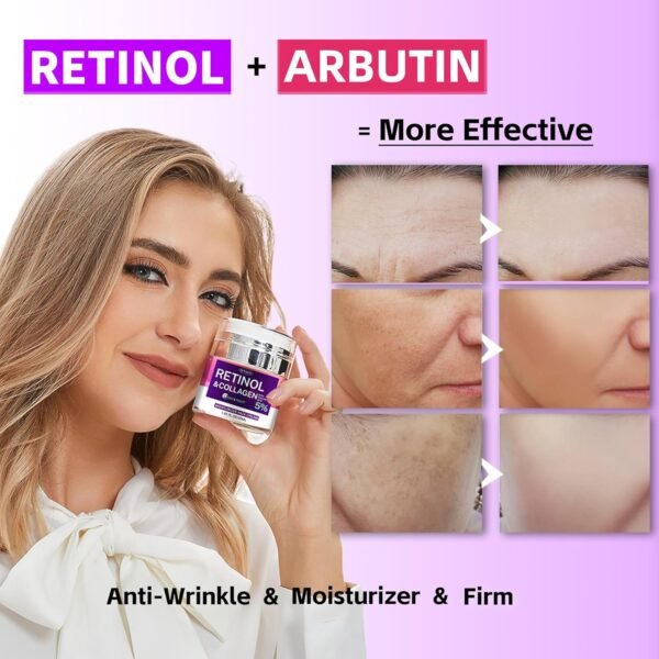 81etNQZkzKL._SL1500_.jpg Collagen Moisturizer Retinol Face Cream with Hyaluronic Acid & Arbutin, Day & Night Anti Aging Facial Moisturizing Cream for Face and Neck to Reduce Wrinkles, Women and Men ,1.85 Fl Oz