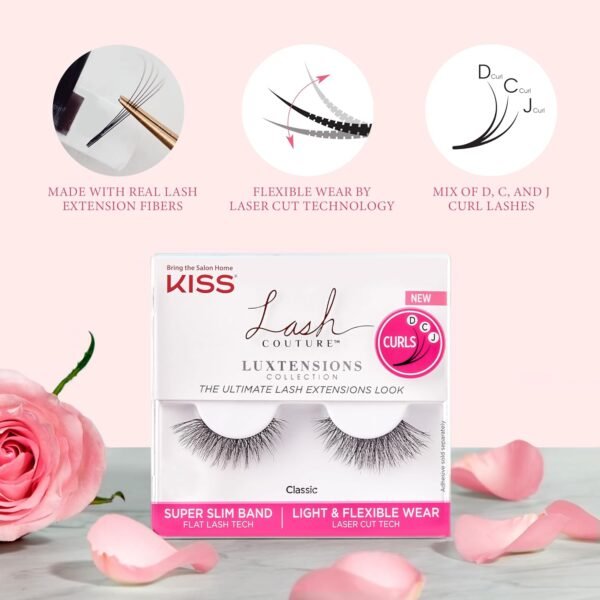 81f5QW1nYaL._SL1500_.jpg KISS Lash Couture LuXtensions Collection False Eyelashes, Flat Lash Technology, Super Slim Lash Band, Real Lash Extension Fibers, Reusable, Style ‘Royal Silk’, 10mm,1 Pair Strip Lashes