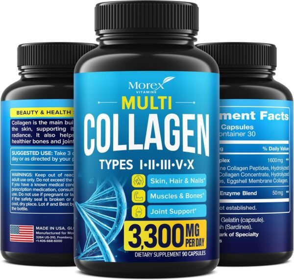Multi Collagen Pills (Types I, II, III, V & X) - Multi Collagen & Bone Broth Capsules - Made in USA - Grass Fed Collagen Peptides - Anti-Aging Collagen Supplements - Hydrolyzed Collagen Capsules