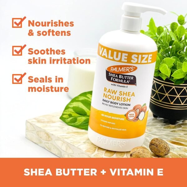 Palmer's Shea Formula Raw Shea Body Lotion for Dry Skin, Hand & Body Moisturizer, Value Size Pump Bottle, 33.8 Ounces (Pack of 1)