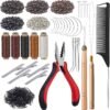 81fStM-lJnL._AC_SL1500_.jpg Fedmut Hair Extension Tools Kit, 5 Colors 1000Pcs Micro Silicone Rings Beads with Hair Extension Remove Pliers, Pulling Hook, Threads, Needle for Hair Extensions Hair Styling