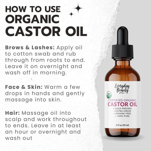 81fWym-N7JL._SL1500_.jpg Organic Castor Oil - 100% Pure Certified USDA Organic, Cold Pressed & Hexane-Free, For Eyelashes, Eyebrows, Hair, Skin & Wellness Packs -1oz Glass Bottle & Dropper