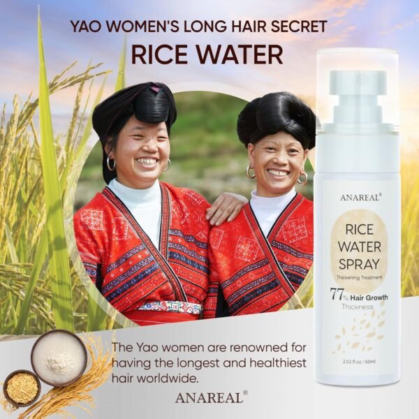 Hair Growth Serum, Rice Water for Hair Growth, Rice Water Hair Spray, Hair Growth Oil Spray for Women infused with Castor Oil and Biotin 2oz