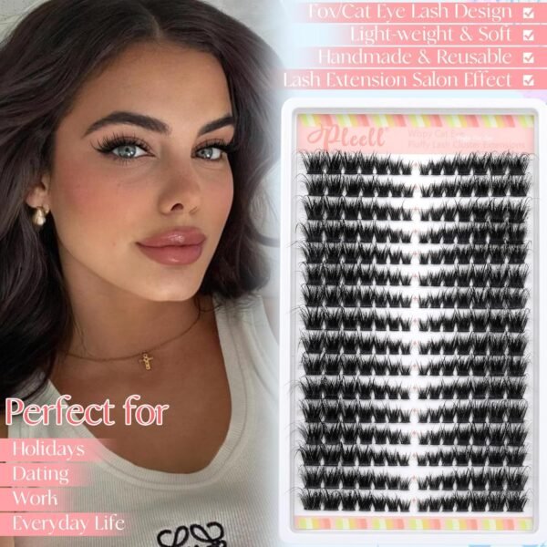 81fngGcbC2L._SL1500_.jpg Fluffy Lash Clusters Wispy D Curl Eyelash Clusters 7-19MM Cluster Eyelash Extensions 224Pcs Cat Eye Individual Lashes Clusters Soft Luxury DIY Lash Extension Clusters at Home by Pleell
