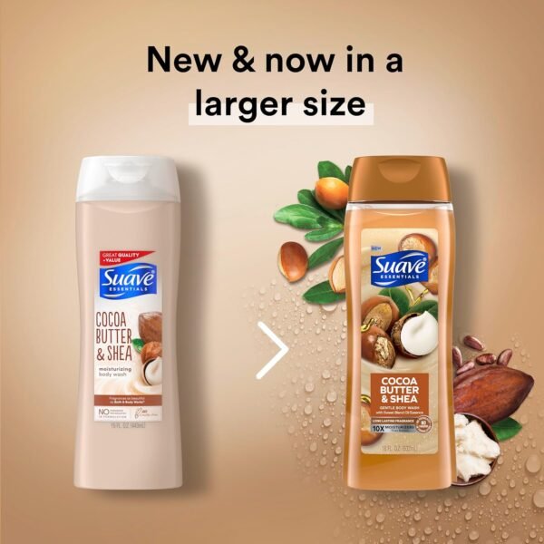 Suave Moisturizing Body Wash, Cocoa Butter and Shea with Vitamin E Extract, No Parabens, No Phtahaltes, 18 Oz Pack of 6