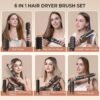 6 in ONE Blow Dryer Brush,Air Curling Iron Round Brush for Blow Out 800W,Ionic Hair Dryer Brush for Women, Blowout Brush Air Styler Curler (Black Gold)
