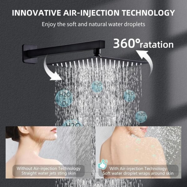 Shower System Black -10 Inch High Pressure Rain Shower Heads with Handheld Spray Combo Shower Faucet Set with Pressure Balanced Rough-in Valve, Wall Mount Bathroom Shower Set fit All Valve Types