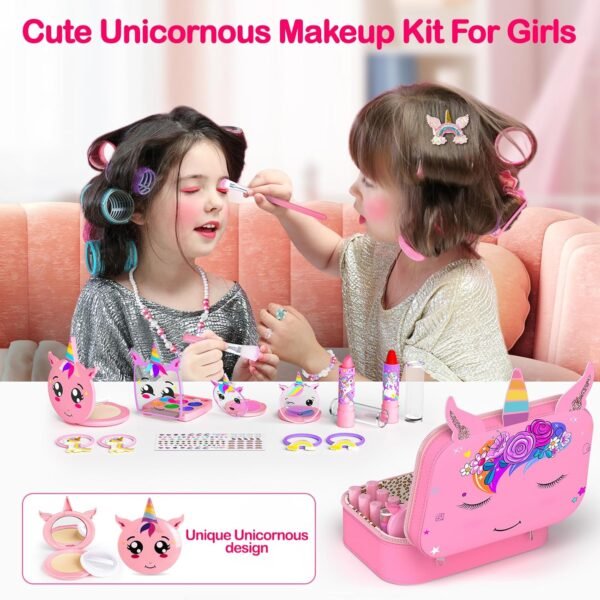 Kids Makeup Kit for Girl - 2 In 1 Kids Washable Makeup Toys & Nail Art Kit with Nail Dryer and Cosmetic Storage Case, Kids Play makeup for Girls, Real Girl Makeup Set for Ideal Gift Toys for 3-12 Year
