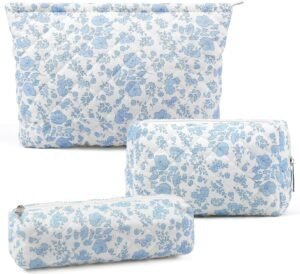 3 Pcs Makeup Bag Cosmetic Bag Set for Girls Women Checkered Travel Organizer Bathroom Toiletry Pouch Large Capacity Storage Bag (Orchid)
