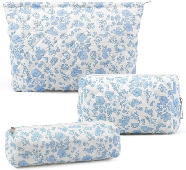 3 Pcs Makeup Bag Cosmetic Bag Set for Girls Women Checkered Travel Organizer Bathroom Toiletry Pouch Large Capacity Storage Bag (Orchid)