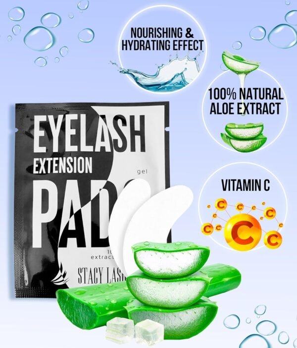 100 Pairs Set Premium Under Eye Gel Pads for Eyelash Extension - Lint Free Patches with Vitamin C and Aloe Vera by Stacy Lash supplies and Beauty tools - Hydrogel Eye Pads - Skin Moisturizes