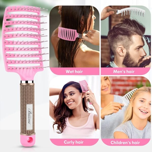 81gM2ZQMmMS._SL1500_.jpg Hair Brush Set, Curved Vented Detangling Hair Brushes for Women Men Kids, Professional Vent Styling Brush for Wet Dry Curly Thick Straight Hair Fast Blow Drying Brush (Pink+ White)