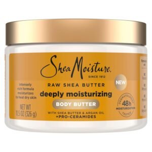 SheaMoisture Deeply Moisturizing Body Butter with Raw Shea Butter, Argan Oil and Pro-Ceramides, Rich Hydration & Healing of Dry Skin, 48H Moisturizing 11.5 oz