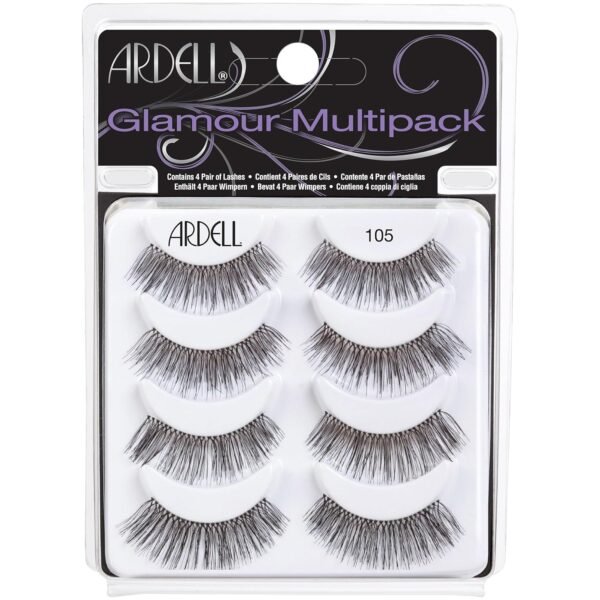 Ardell Glamour False Eyelashes Multipack 105 - Lightweight, Natural Volume Lashes, Comfortable, Easy to Apply, 4 Pairs, 1-Pack