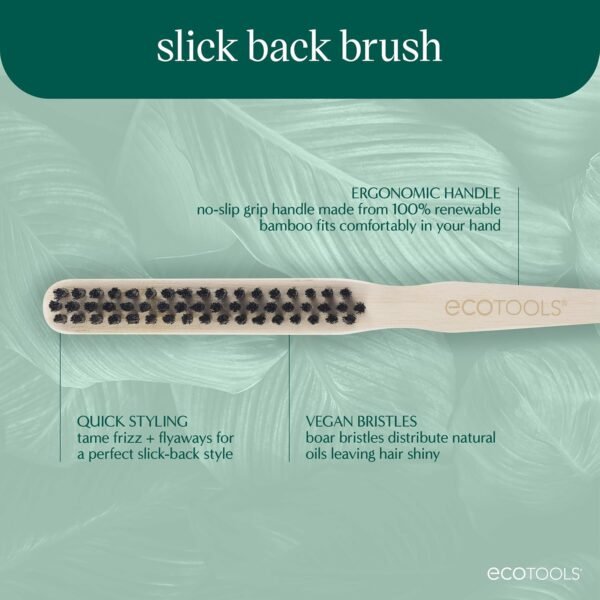 81geCbFiwzL._SL1500_.jpg EcoTools Slick Back Hairbrush, Small Brush For The Perfect Ponytail Or Bun, Tease, Smooth, & Style Hair, Tame Frizz & Flyaways, Renewable Bamboo Handle & Vegan Boar Bristles, Cruelty-Free, 1 Count