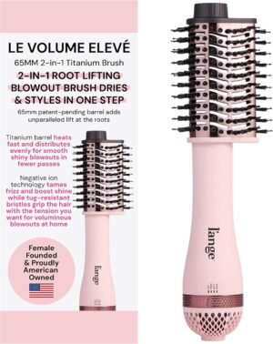 81gu1PMH3DL._AC_SL1500_.jpg L'ANGE HAIR Le Volume Elevé 65MM 2-in-1 Titanium Brush Dryer | Dry and Style | Unique Teardrop Shape Barrel | 3 Heat Settings | 360° Vented Airflow | Ionic Technology for Frizz-Free Styling (Blush)