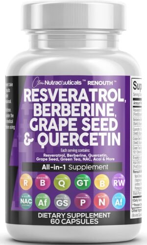 81gvVafW4tL._AC_SL1500_.jpg Clean Resveratrol Supplement | Berberine Grape Seed Extract Quercetin Green Tea Extract Acai Noni Polyphenol Supplement for Women & Men Anti Aging N-Acetyl Cysteine NAD Booster