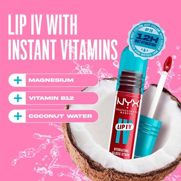 81hAqw8-KbL._SL1500_.jpg NYX PROFESSIONAL MAKEUP Lip IV Hydrating Glossy Lip Stain with 12HR Hydration - Red-y Set Wet (Red)