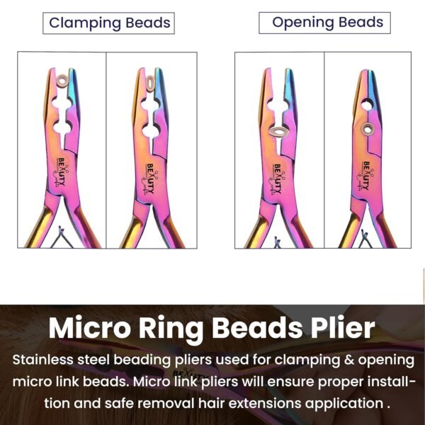 81hH3ynO91L._SL1500_.jpg Beauty & Crafts Micro Links Hair Extensions Kit- Stainless Steel Beads Plier, Hair Extensions Loop Needle Pulling Hook, Bead Device Tool for Hair or Feather Extensions with Leather Pouch (Rainbow)