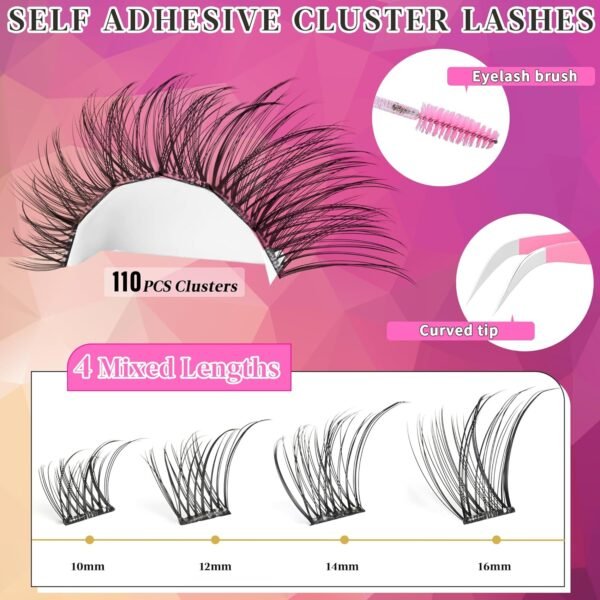 81hLuje7iXL._SL1500_.jpg Self Adhesive Eyelashes Clusters Kit Lash Clusters DIY Eyelashes Pre Glued Lashes Extensions No Glue Needed lash Clusters D Curl Individual Lashes(A02,10-16mm,110Pcs)